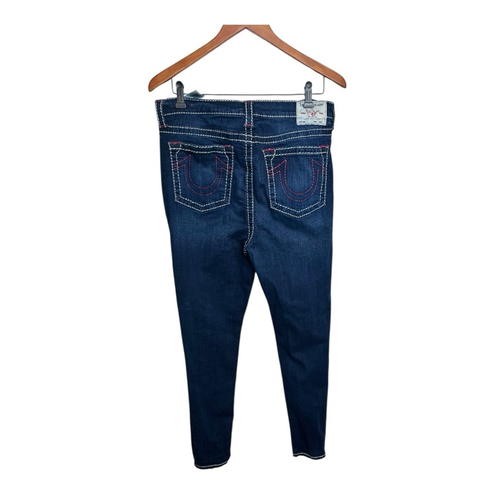 True Religion Halle High Rise Super Skinny Jeans Dark Wash Red Stitching W34 - Picture 2 of 16